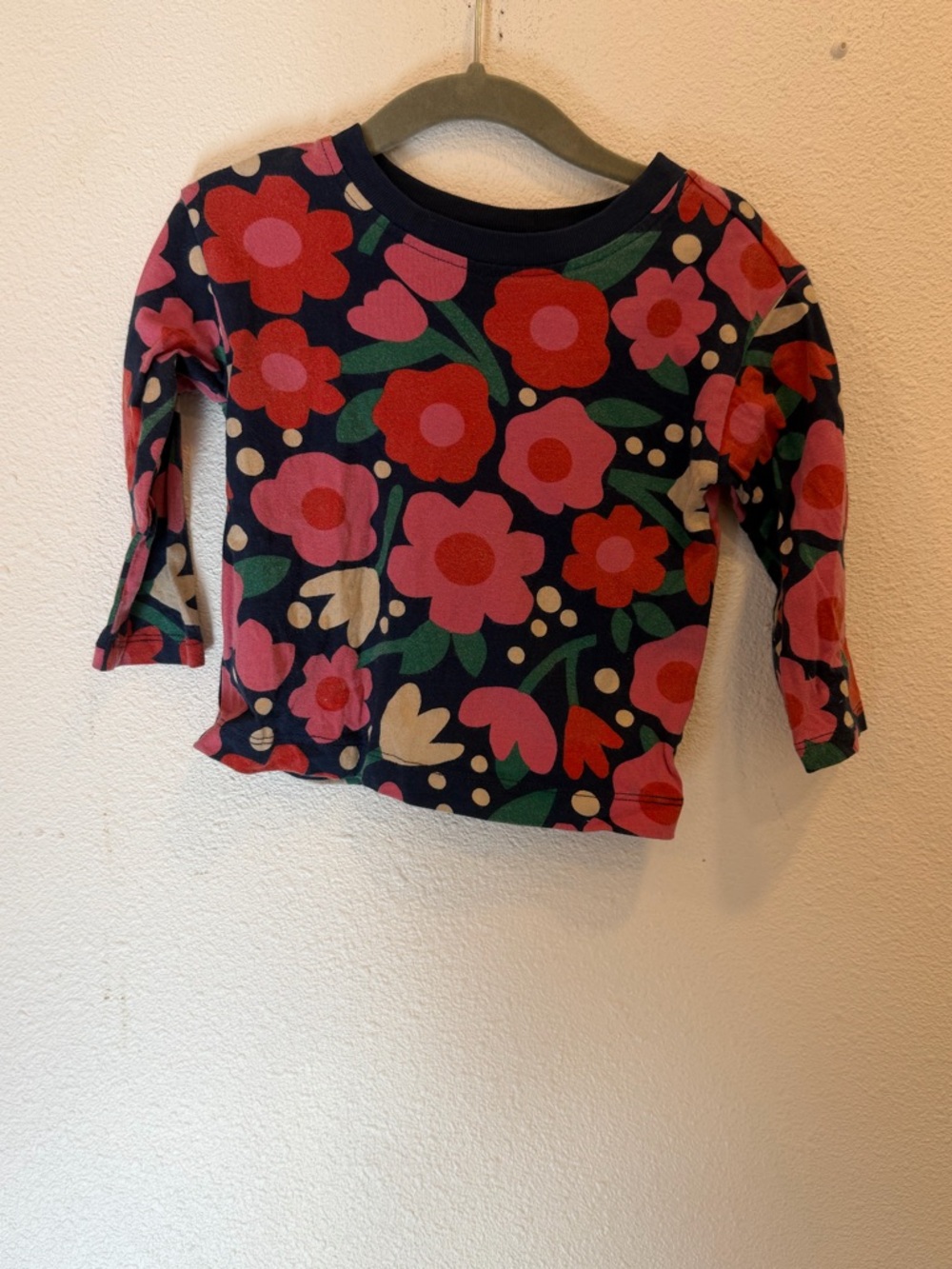 Hanna Andersson Navy Long-Sleeve Tee with Pink & Red Floral Print